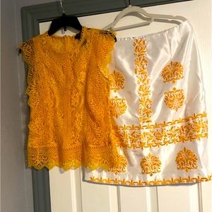 Yellow Lace Top with Matching Pencil Skirt